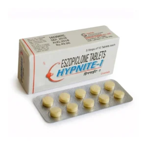 Hypnite-1 Eszopiclone tablets box with yellow pills in blister packaging